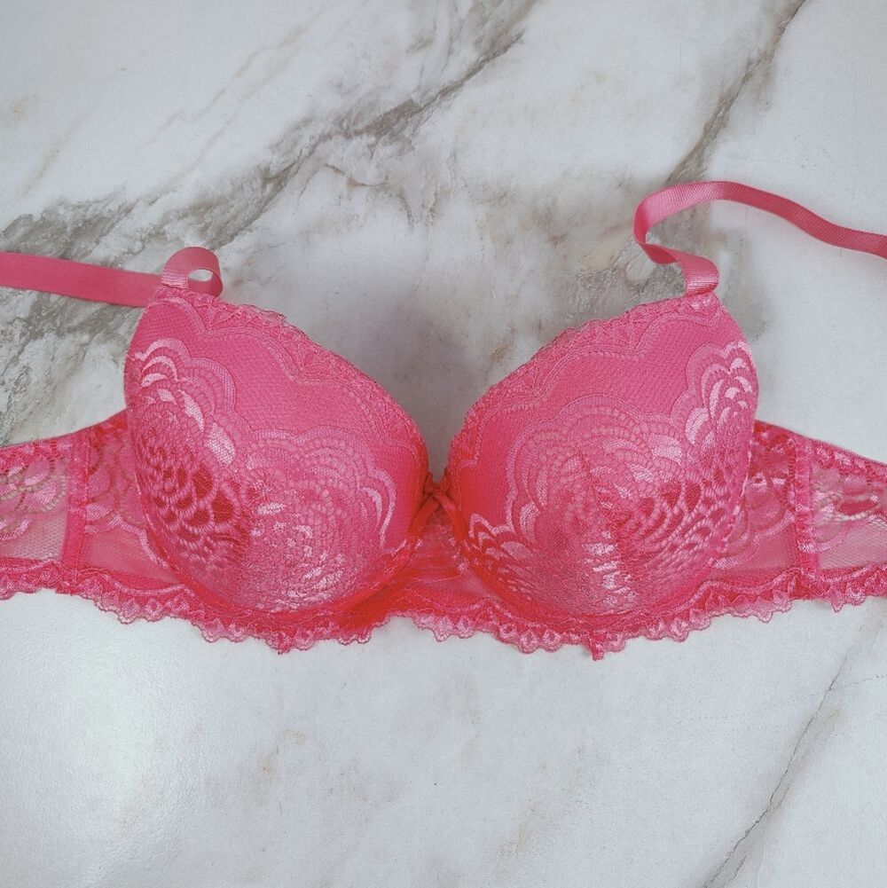 Unbranded Pink Floral Lace Push Up Underwire Bra, Sz 38C